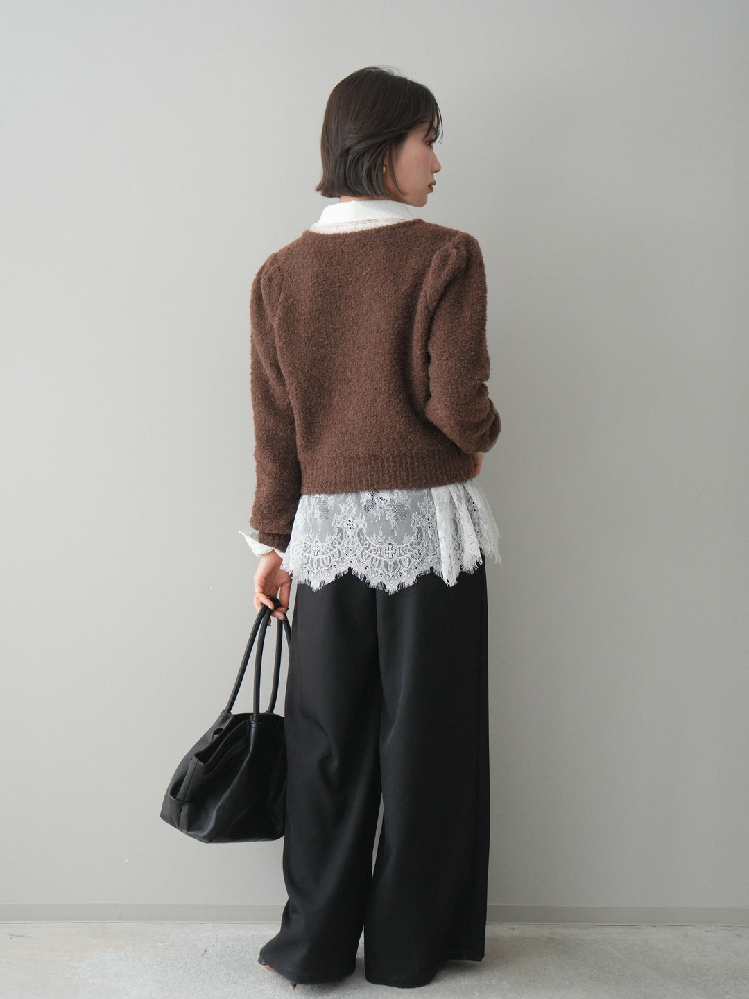 [予約]ウエストレースタックワイドパンツ/black