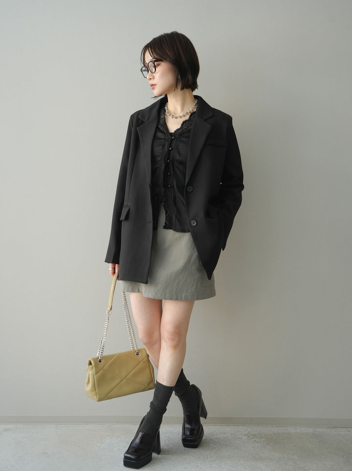 [SET]バックスリットデザインジャケット+ベルト付カーゴミニスカート(2set)