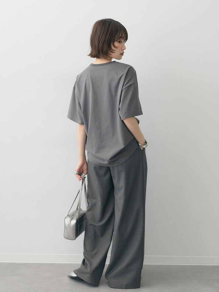 [SET]スタッズロゴTEE+ベルトデザインツータックドレープワイドパンツ(2set)