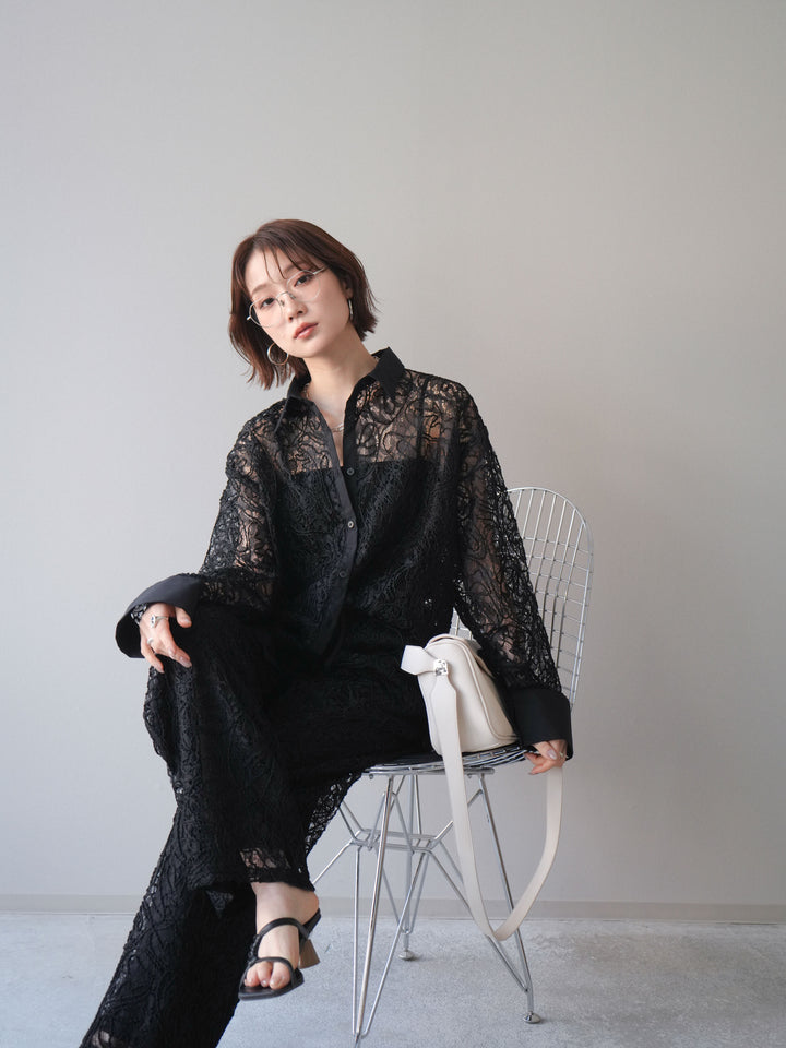 [SET]シアーコードレースオーバーシャツ+シアーコードレースイージーパンツ(2set)