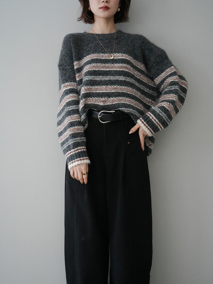 [予約]ステッチボーダーニットプルオーバー/gray