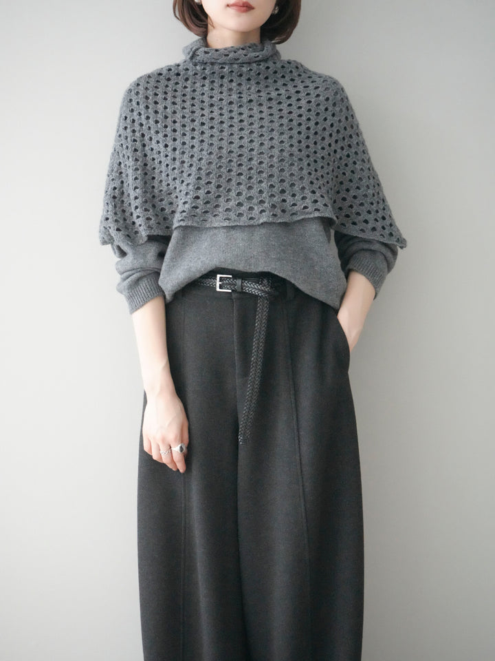[予約]メッシュケープアンサンブルニットプルオーバー/darkgray