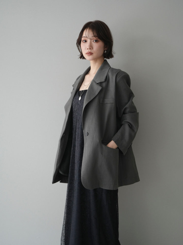 [SET]サテンレースレイヤードキャミワンピース+リネンタッチオーバージャケット(2set)