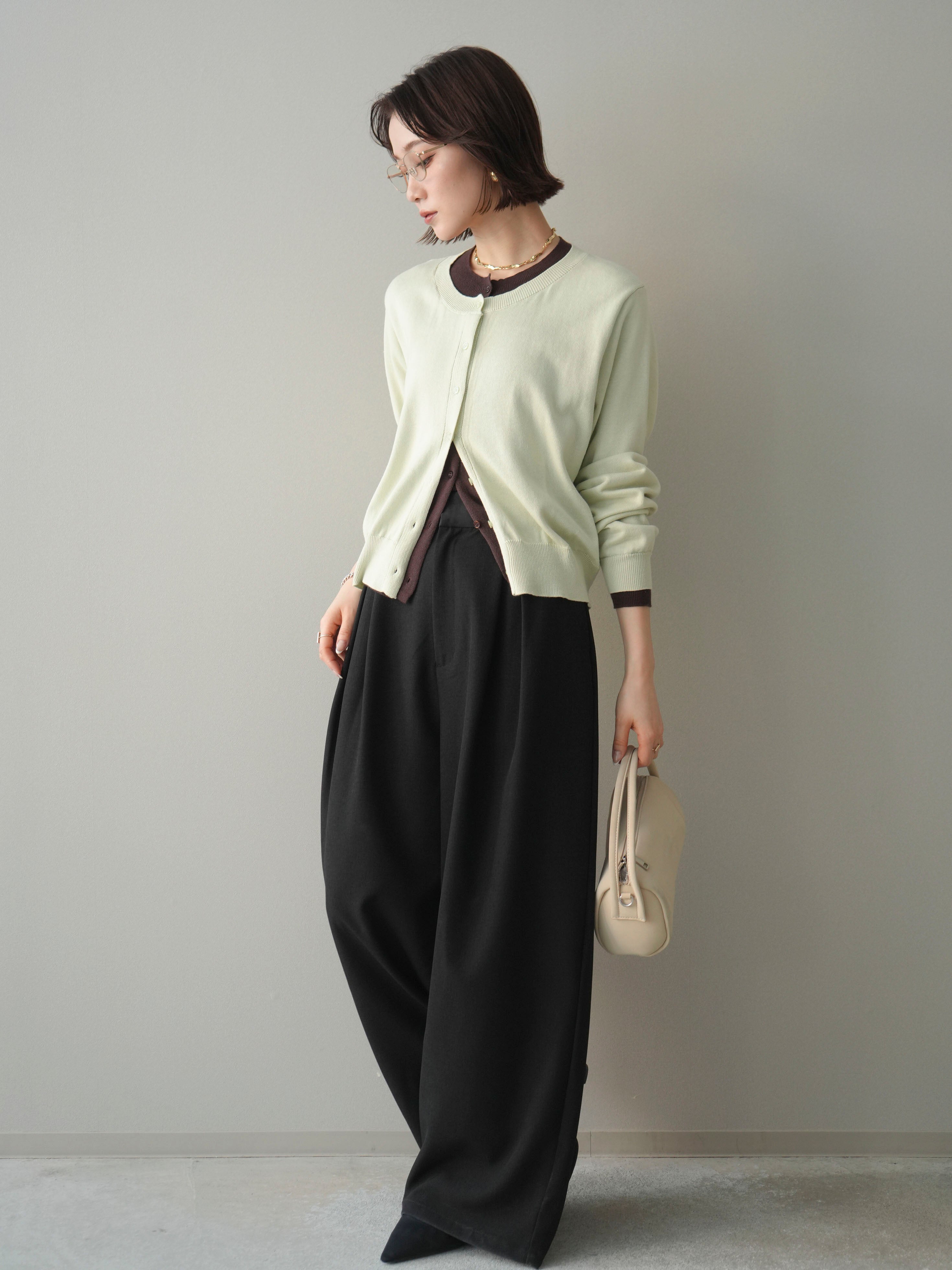 予約]サテンベルトタックワイドパンツ/black – Lumier