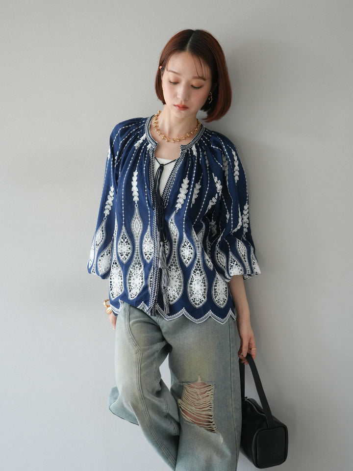 [預訂] 刺繡設計襯衫/海軍藍