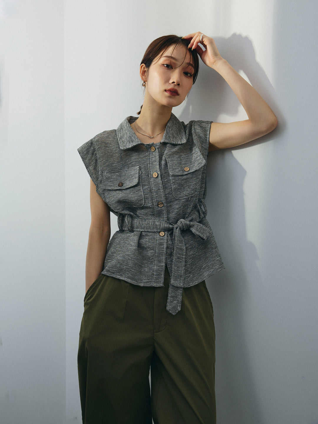 [予約]ミックスヤーンメッシュブラウス/ブラック