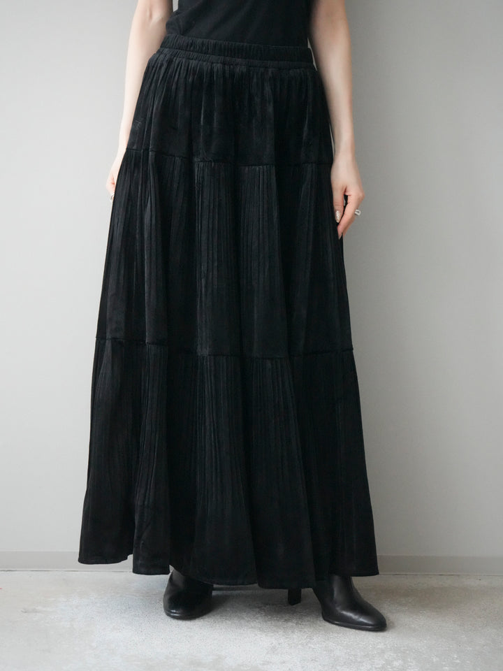 [予約]ベロアティアードワッシャースカート/black