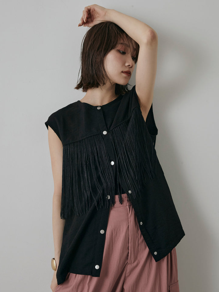 【預購】流蘇無袖上衣/黑色