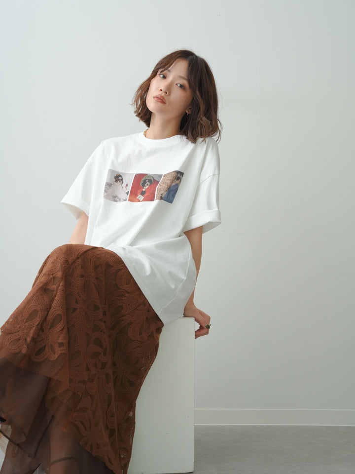 [SET]スリードッグフォトボックスTEE+フラワーレースレイヤードスカート(2set)