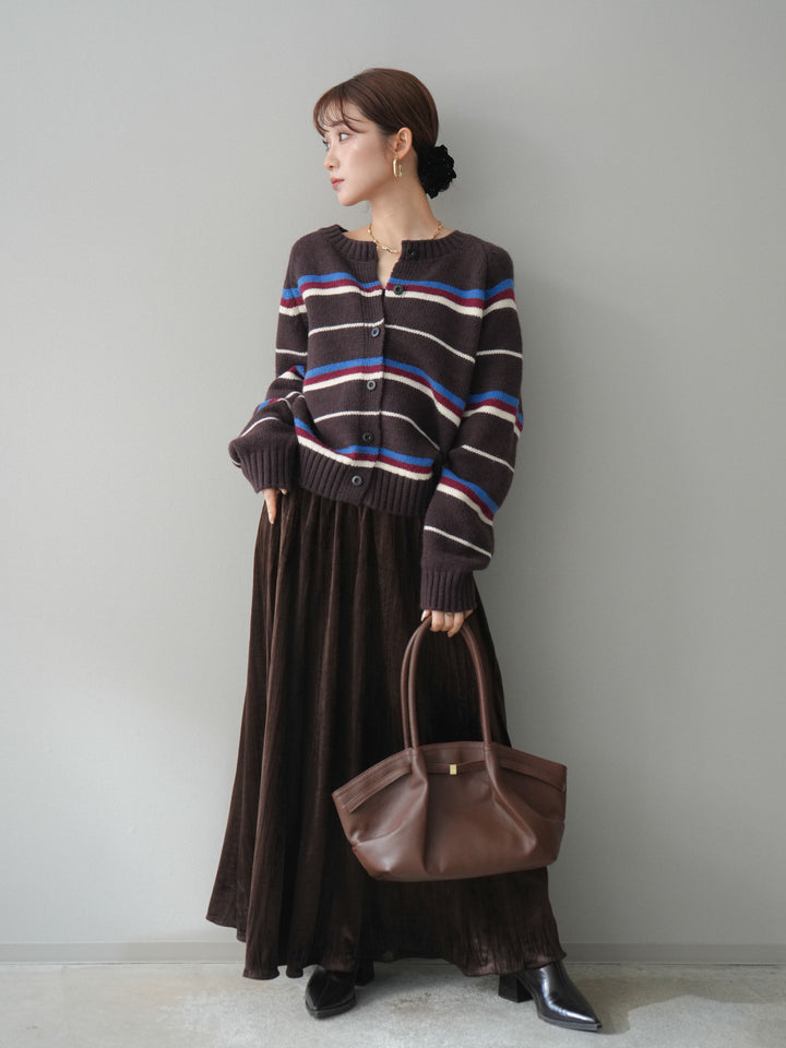 [予約]ワッシャーベロアプリーツスカート/brown