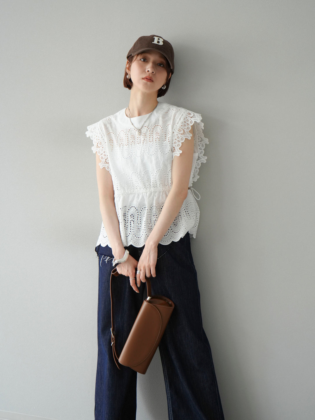 [予約]スカラップ刺繍レースブラウス/ホワイト