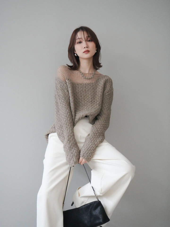 [予約]ダメージデザインニットプルオーバー/greige