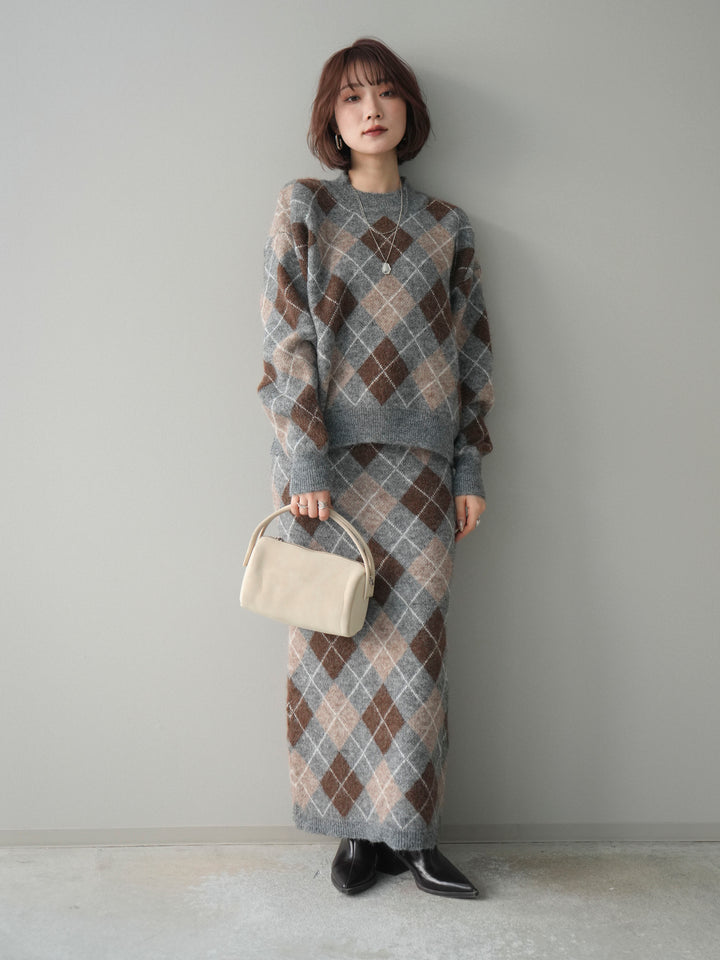 [SET]アーガイルニットプルオーバー&ロングスカートSET UP(2set)