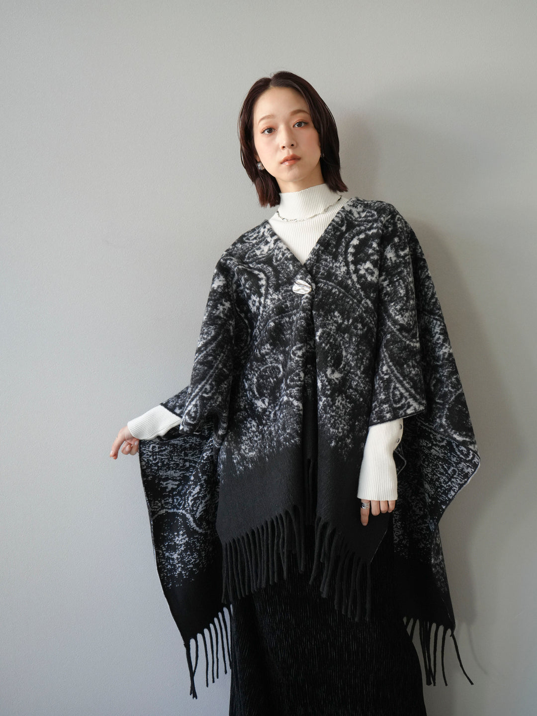 [SET]アブストラクト柄ストールポンチョ+選べるアクセセット(2set)