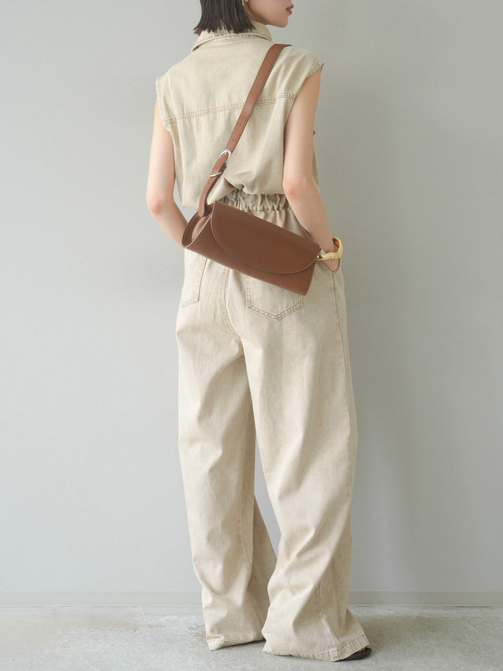 [予約]ポケットデザインデニムオールインワン/キャメル