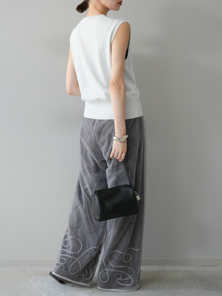 [予約]ビスコースサテンプリントタックイージーパンツ/チャコール