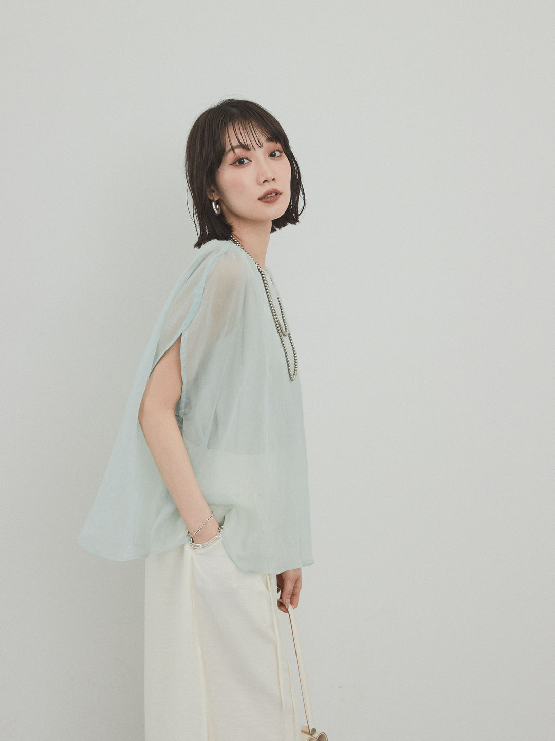 [予約]コンパクトスムースシアーレイヤードトップス/ミント