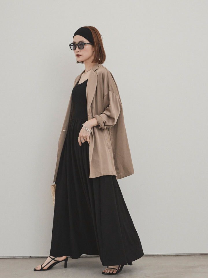 [SET] 霧面緞面外套 + 羅紋對接喇叭裙 (2 件套)