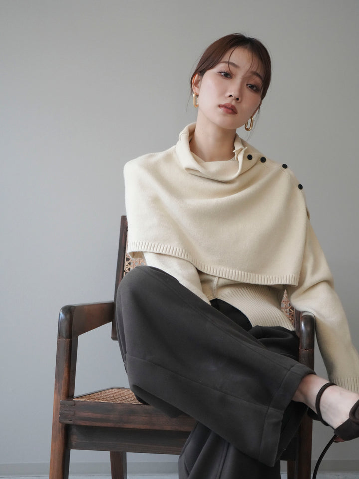 [予約]フロントスリットネックアンサンブルニット/ivory