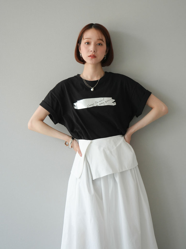 [予約]箔プリントTシャツ/ブラックシルバー