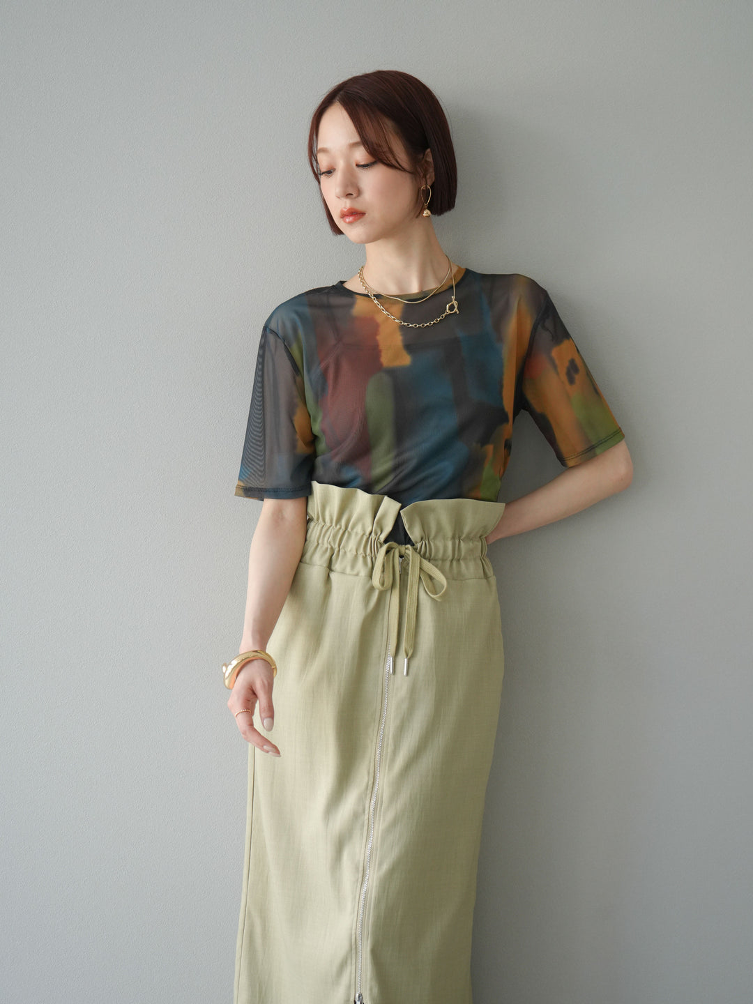 [套裝] 水彩藝術透視T卹 + Heather Ester 褶皺拉鍊裙 (2套)