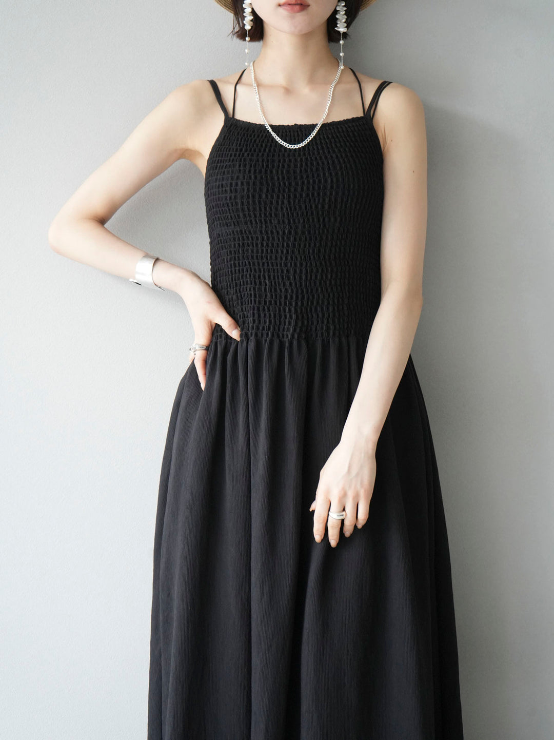 [Pre-order] Gathered Cami Dress/Black