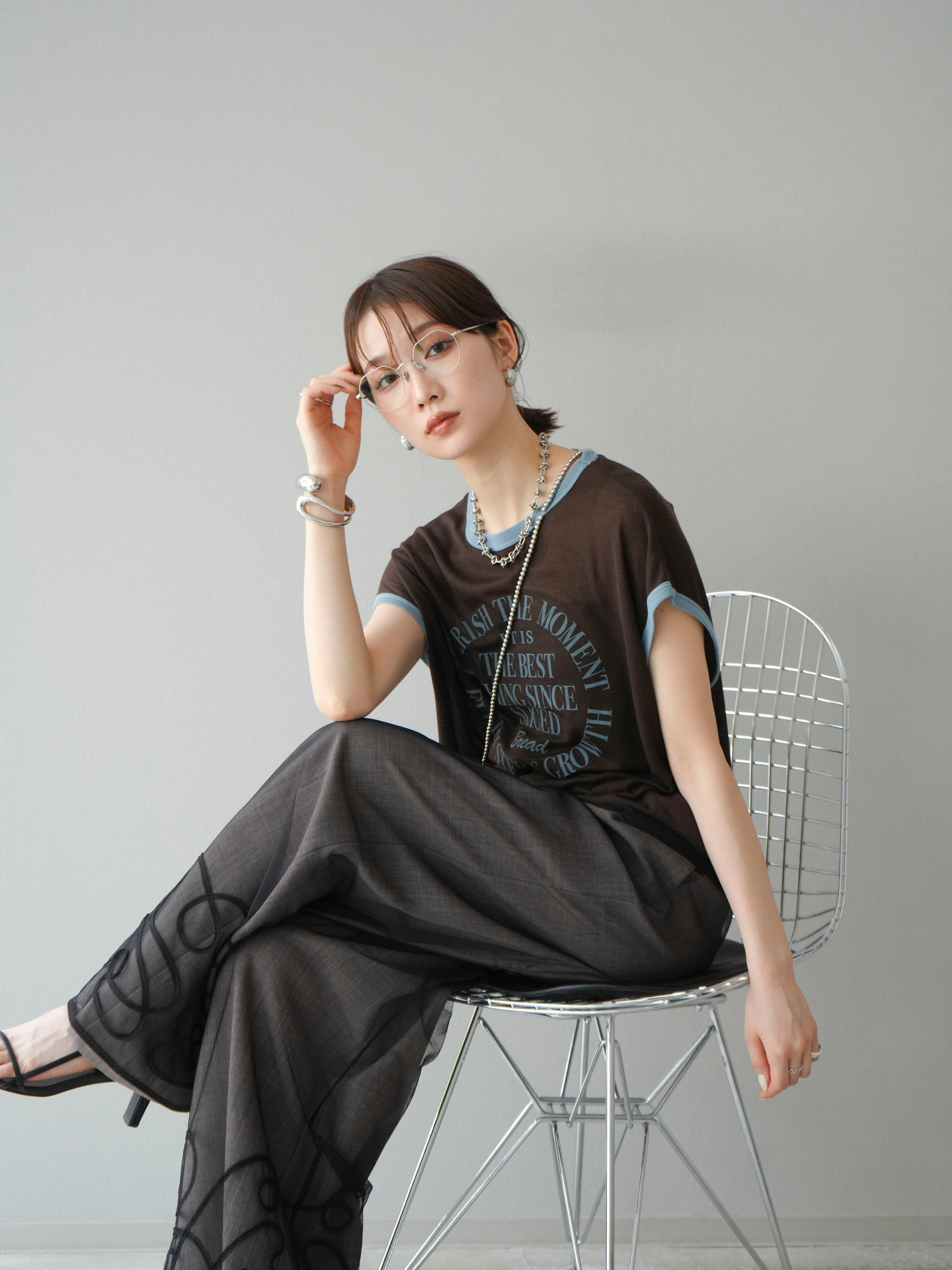 SET]コード刺繍チュールレイヤードパンツ+リネンライクイージーワイド