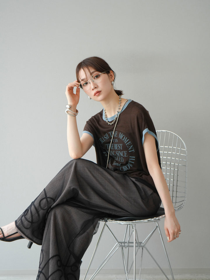 [SET] 繩繡薄紗疊穿褲+麻質寬鬆寬褲（2件組）