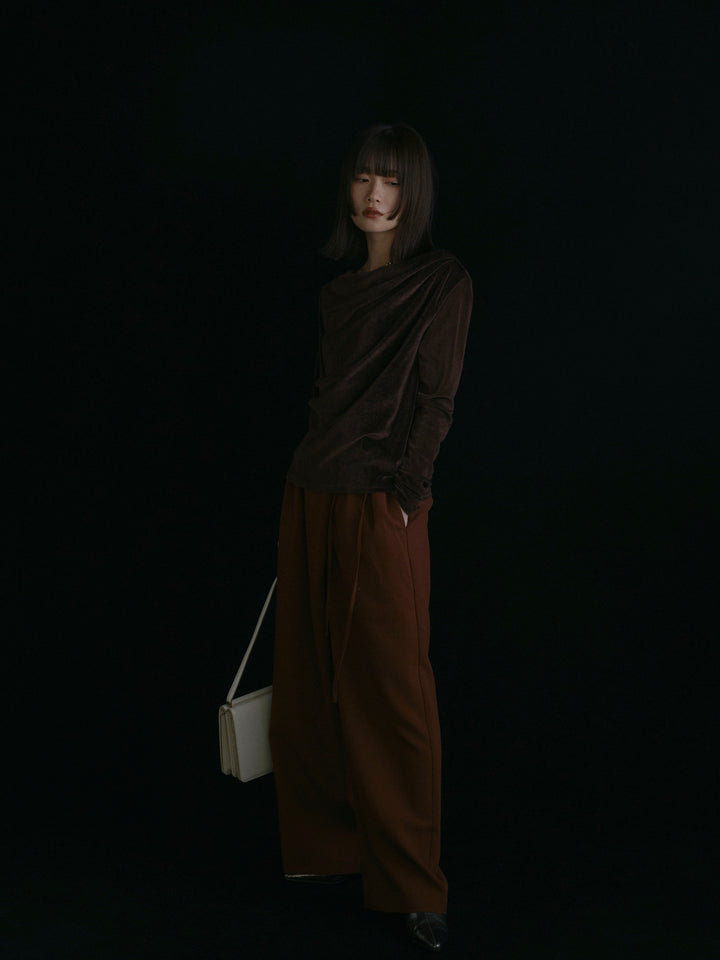 【Allure】[SET]シアーベロアタックデザイントップス+ラップデザインタックワイドパンツ(2set)