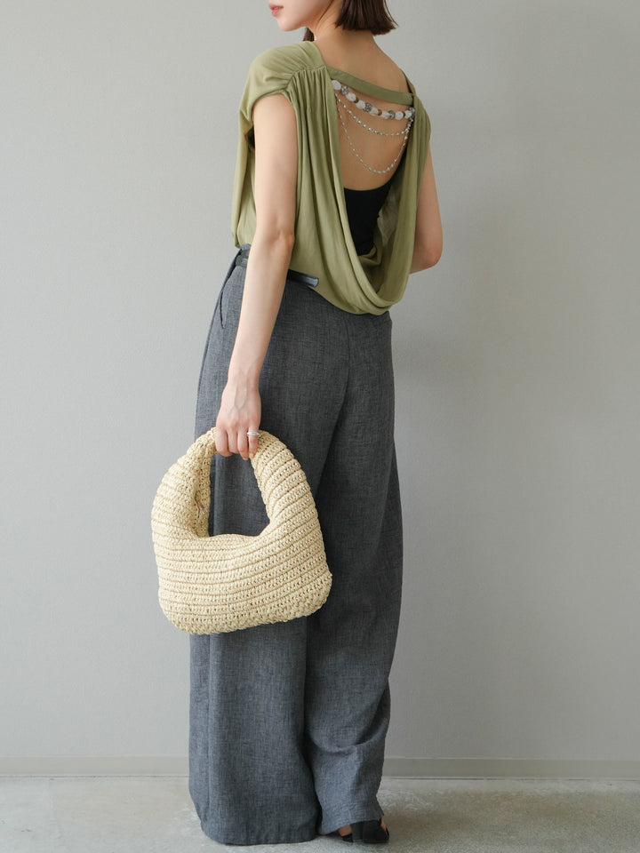 【預購】串珠鏈垂墜上衣/卡其色