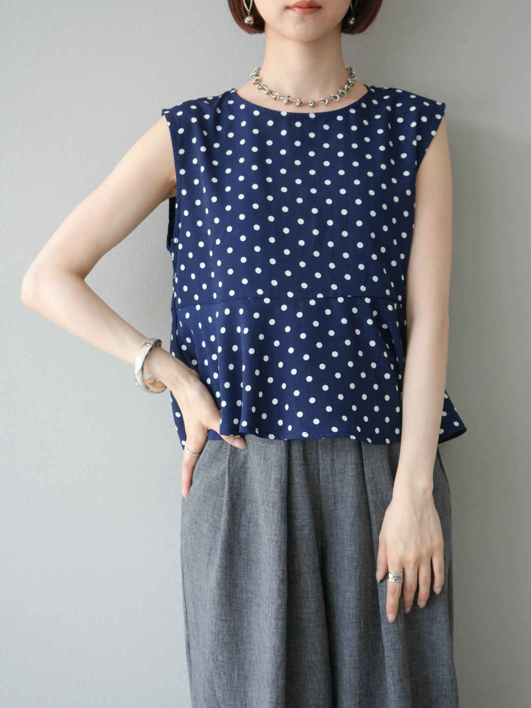 [予約]ドットぺプラムトップス/ネイビー