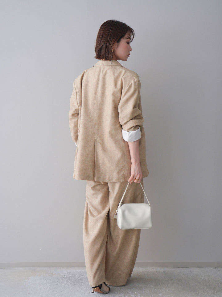 [予約]リネンライクタックワイドパンツ/beige