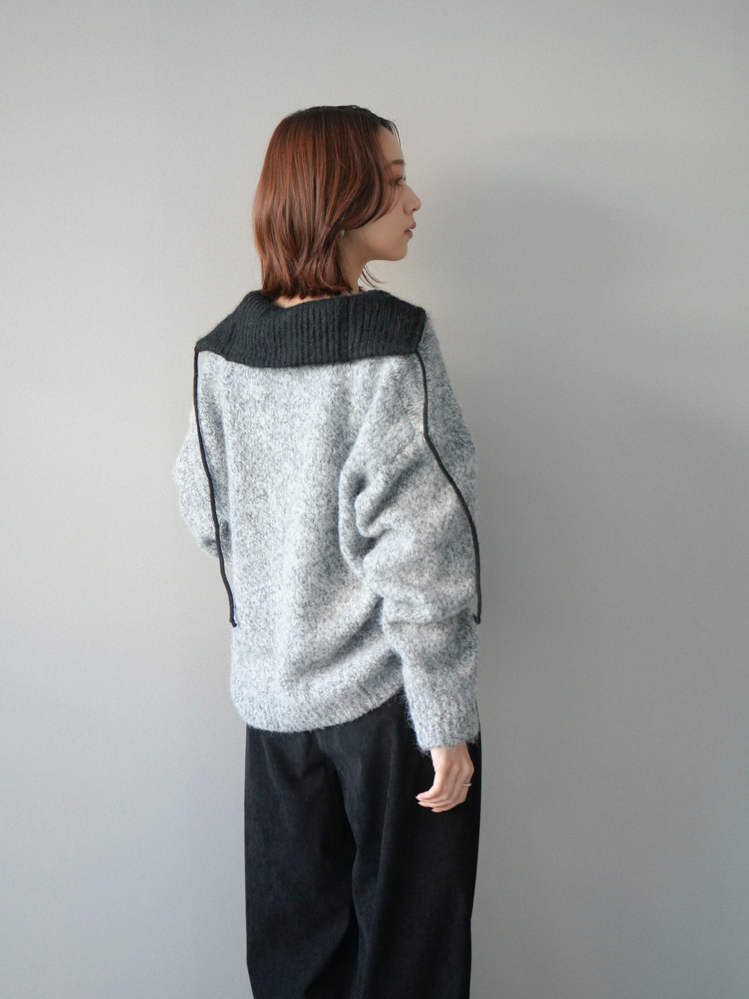 [予約]バイカラージップニットプルオーバー/gray