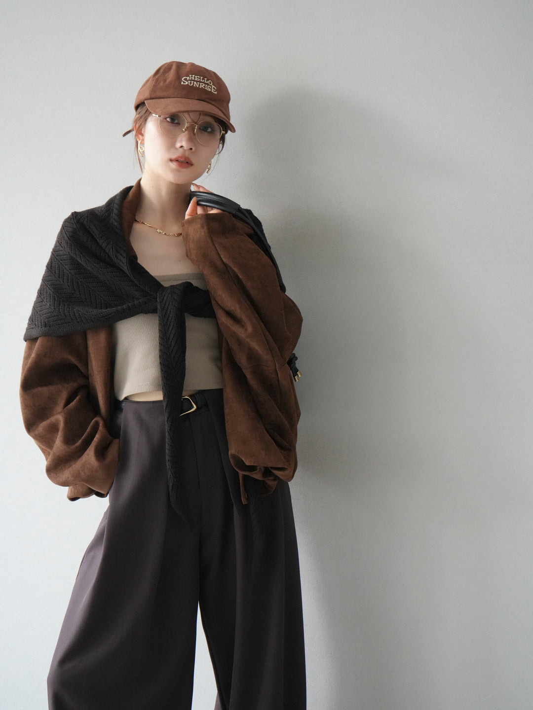 [SET] 麂皮外套+皮帶環設計寬褲（2套）