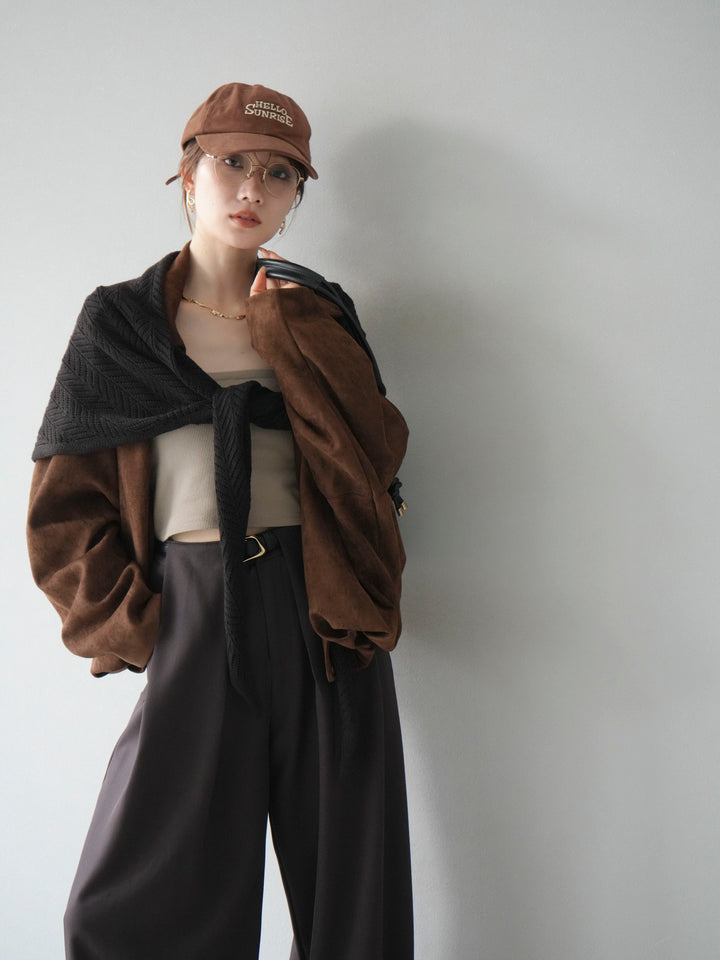 [SET] 麂皮外套+皮帶環設計寬褲（2套）