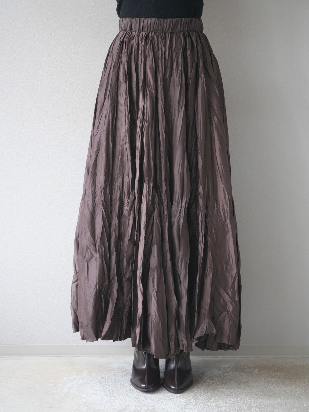 [予約]ワッシャープリーツロングスカート/brown