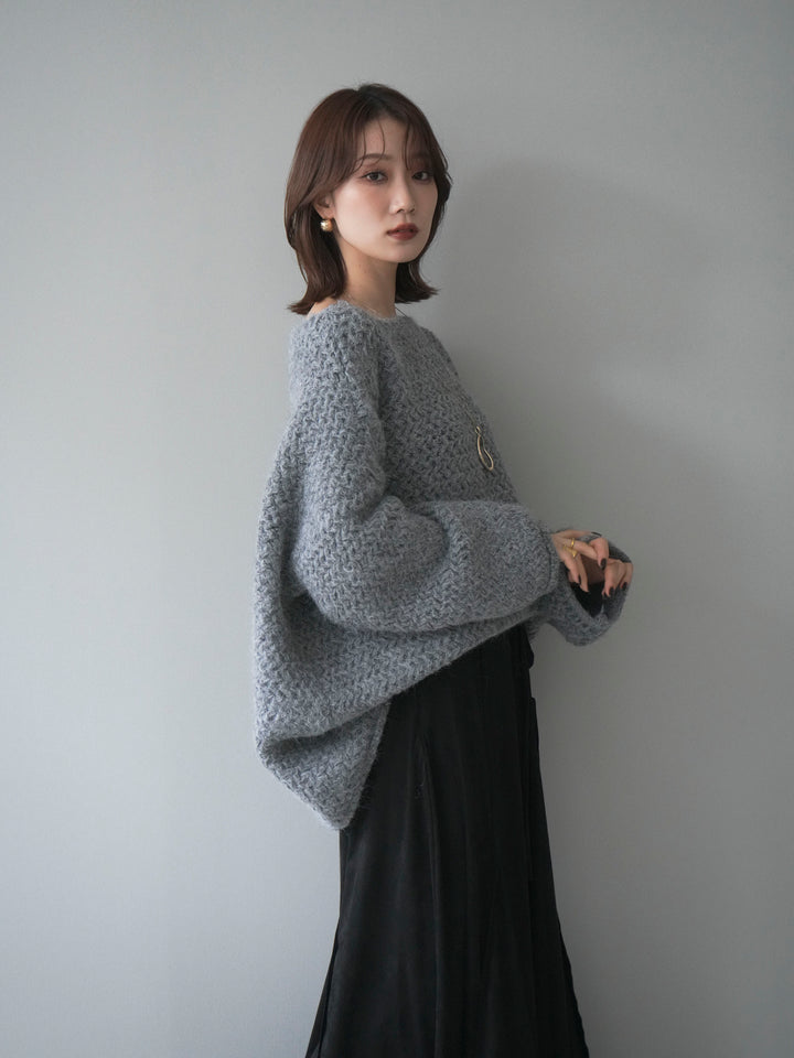 [予約]ワッフル編みオーバーニットプルオーバー/gray