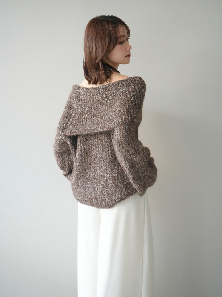 [予約]オフショルミックスニットプルオーバー/brown