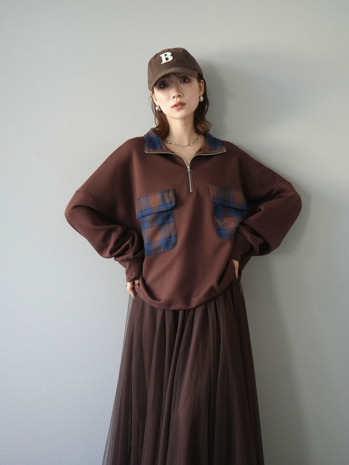 [予約]チェックポイントドロストポンチプルオーバー/ブラウン