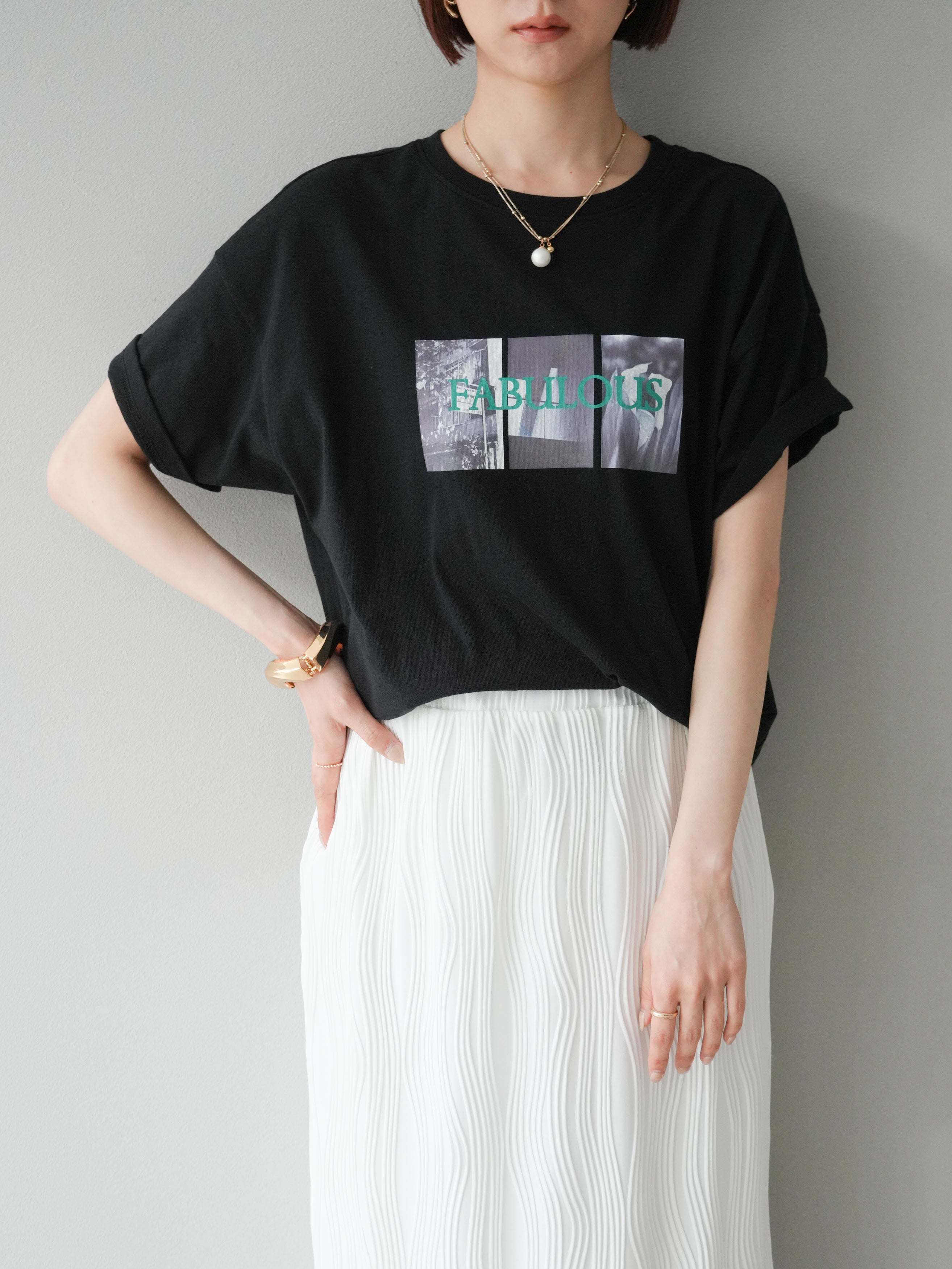 予約]ネオンロゴコラージュフォトプリントオーバーTシャツ/ブラック