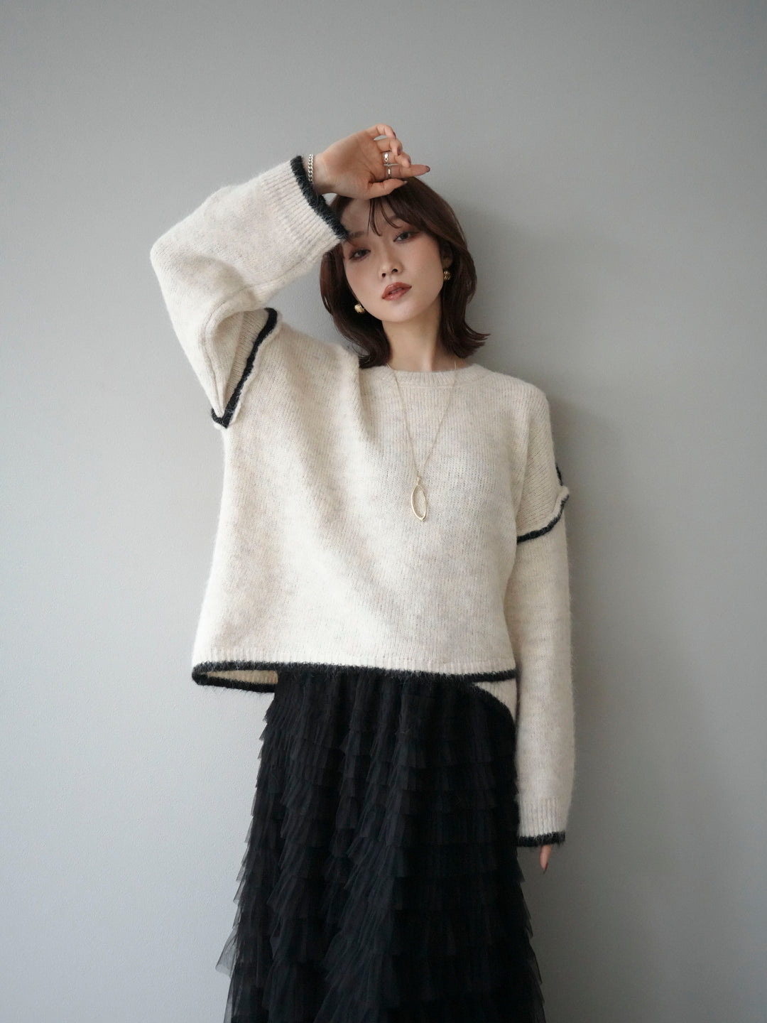 【套裝】雙色疊層針織套頭衫+自選配件套裝（2套）