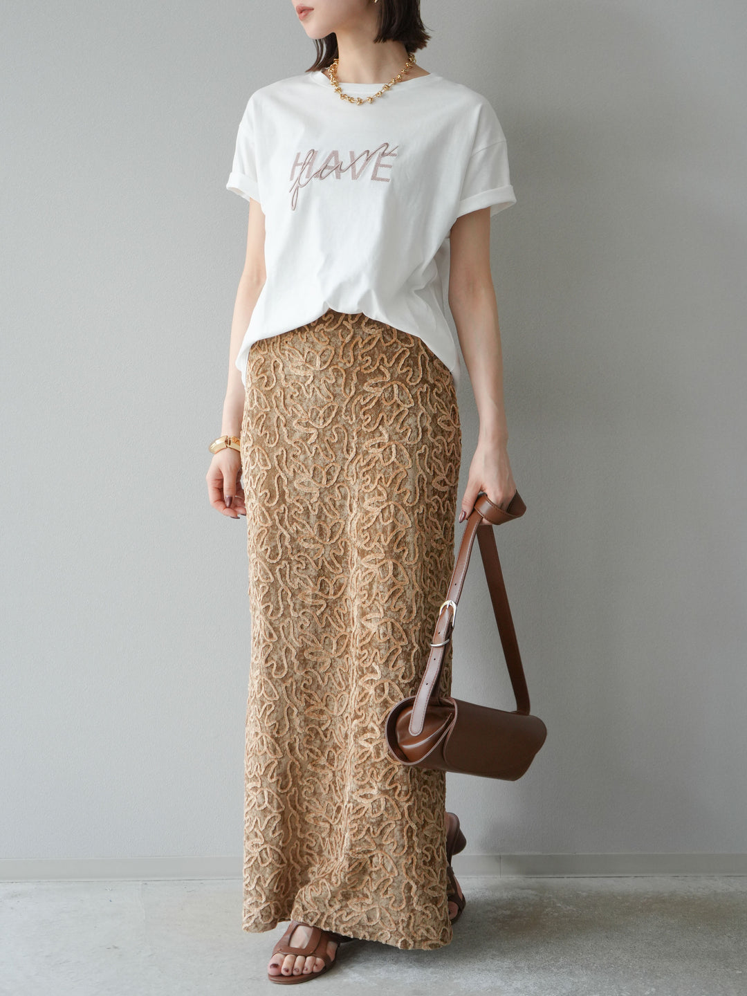 [予約]パイピングフラワーシアーベロアスカート/ベージュ