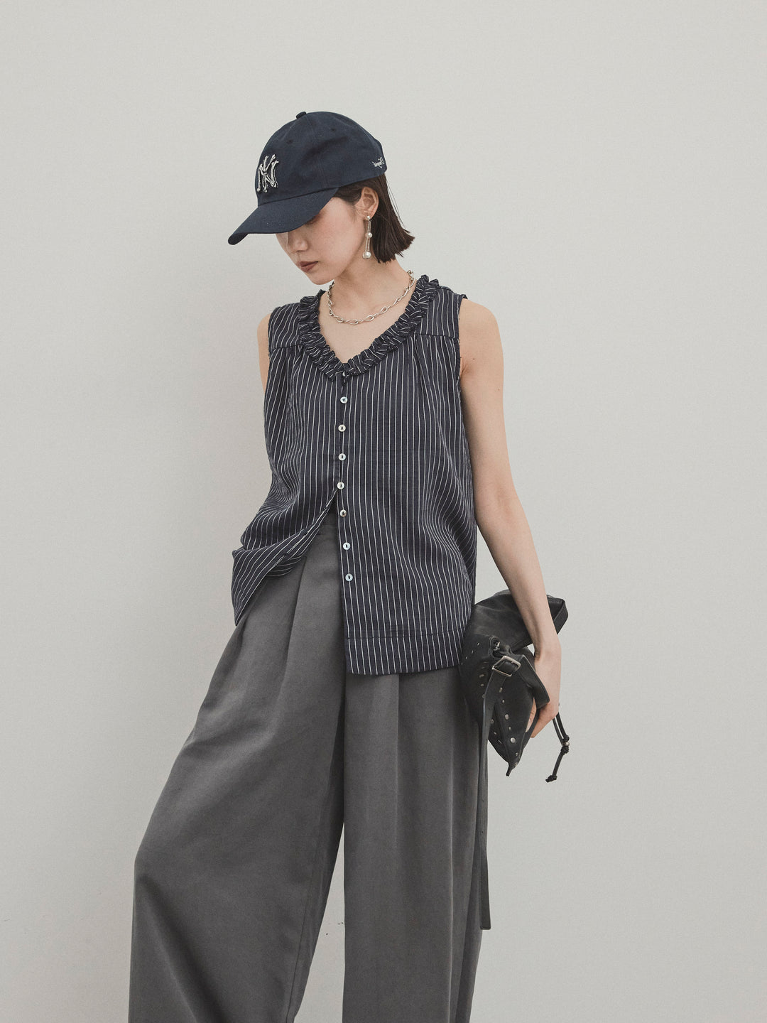 [SET] 條紋荷葉邊襯衫 + 條紋荷葉邊襯衫 (2件套)