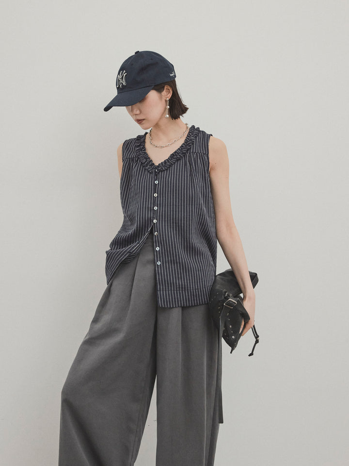 [SET] 條紋荷葉邊襯衫 + 條紋荷葉邊襯衫 (2件套)