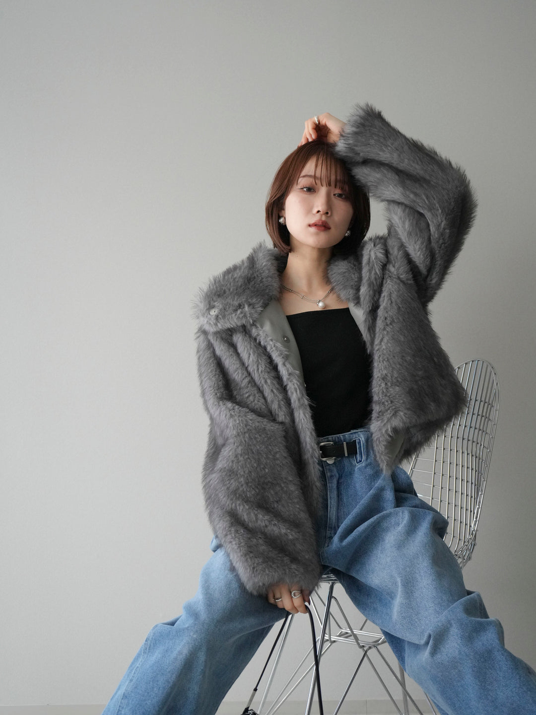 [20%オフ]MIXファースタンドネックショートジャケット/gray