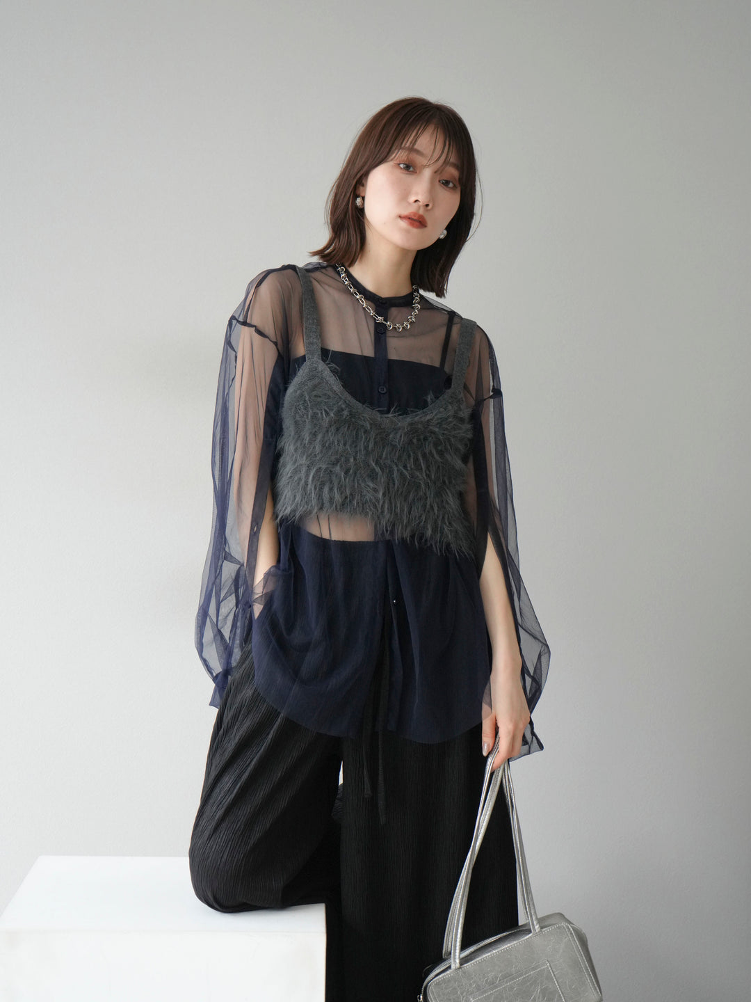 [予約]シャギーニットビスチェ/チャコール