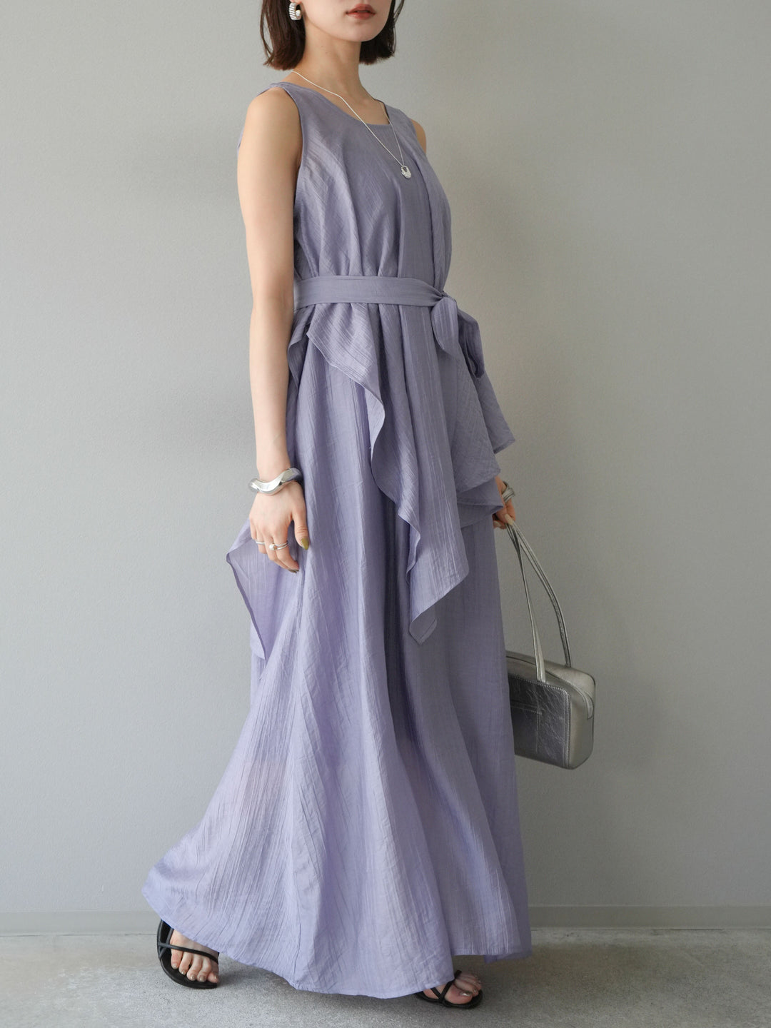 [SET]ワッシャーシアーアシメブラウス＆キャミワンピース+選べるアクセセット(2set)