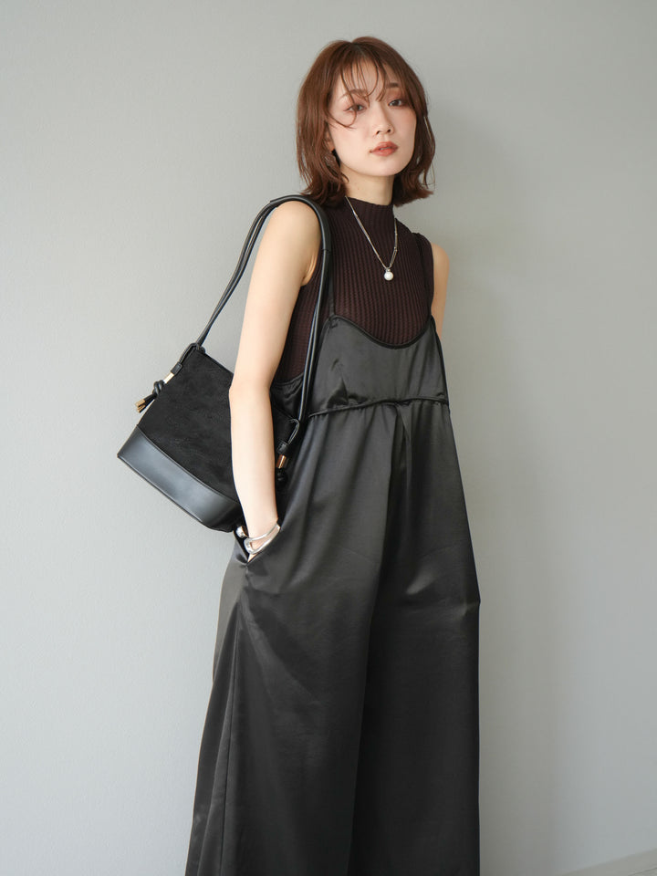 [予約]ボトルネックワッフル編みノースリーブニットトップス/ブラウン