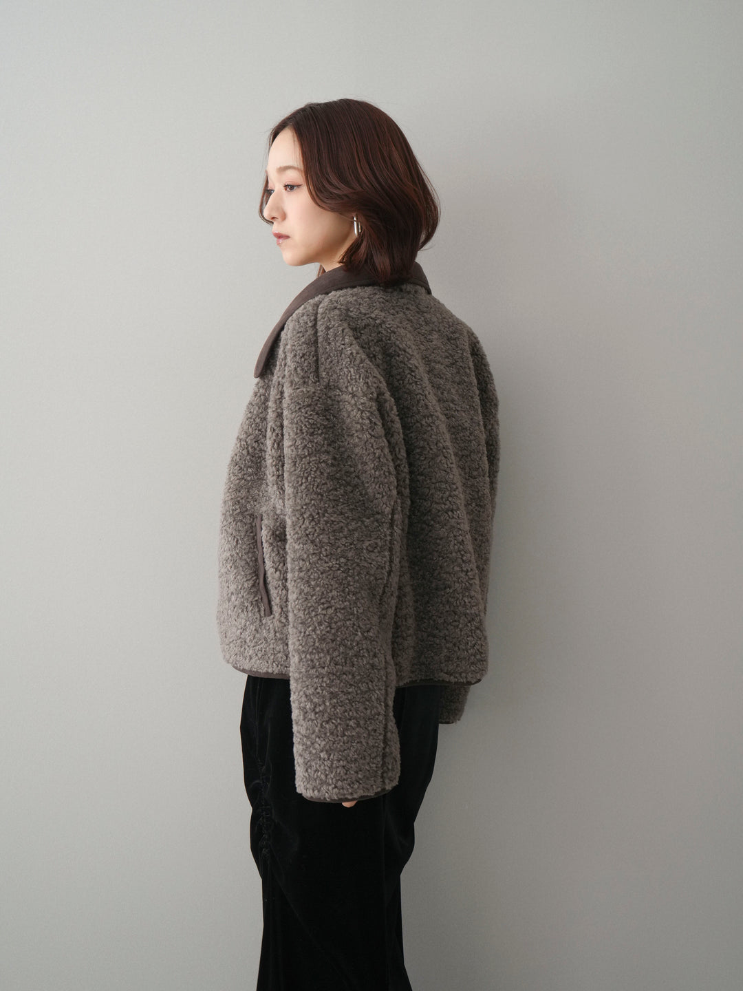 [予約]スエード襟ボアショートジャケット/brown