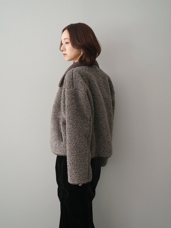 [予約]スエード襟ボアショートジャケット/brown